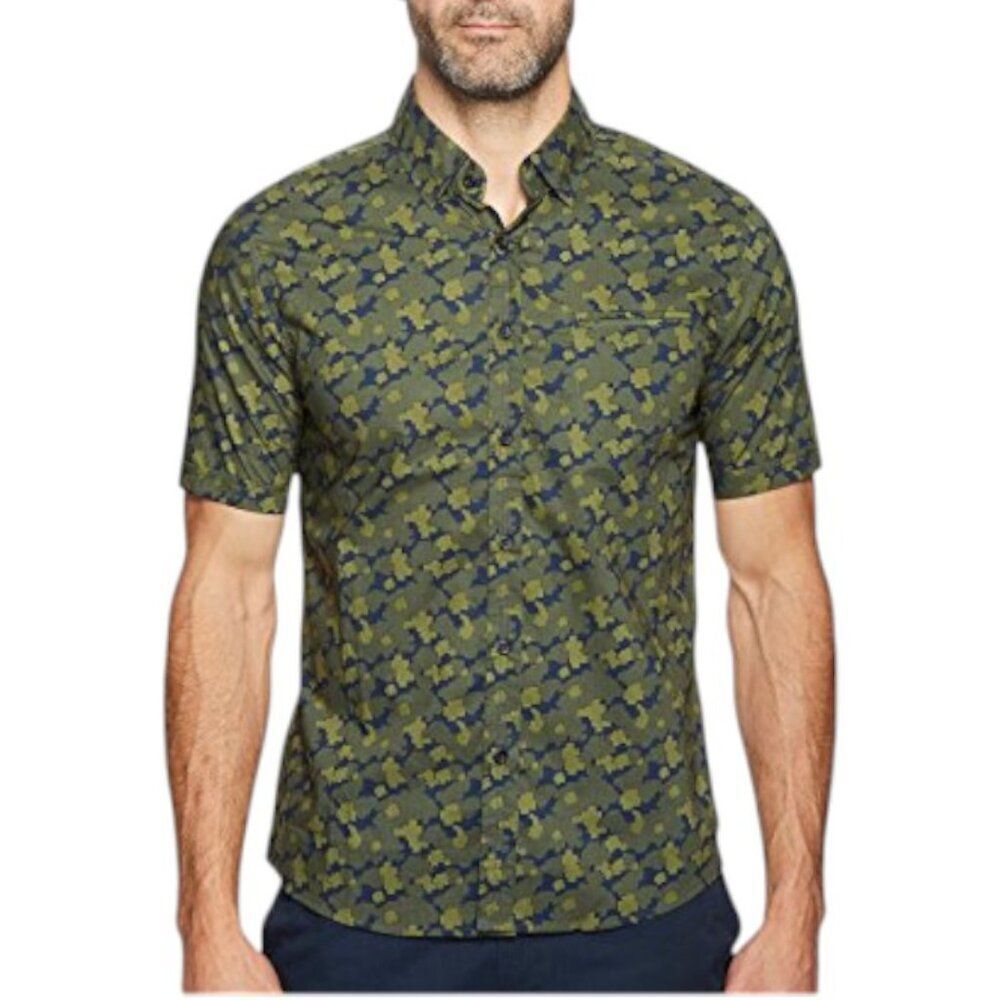 7 Diamonds Green Digital Camo Print Hideaway Short Sleeve Shirt Size XL